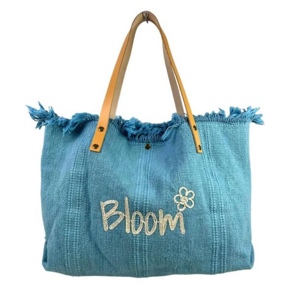 Bolso Shopper de algodón con Asas de Piel para Mujer