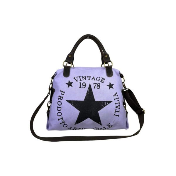 Bolso de Lona con Asas Cortas de Piel